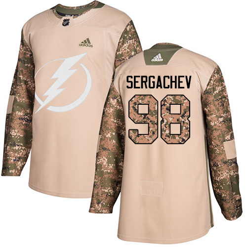 Adidas Lightning #98 Mikhail Sergachev Camo Authentic Veterans Day Stitched Youth NHL Jersey - Click Image to Close
